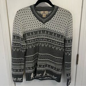 Woolrich Gray & Ivory Nordic Fair Isle Dog Sled Sweater Small